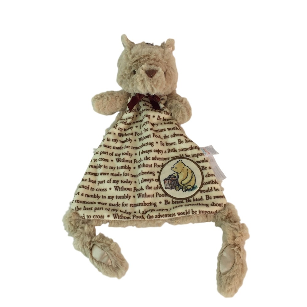 Disney‎ Baby Winnie the Pooh Lovey Security Blanket 14in Tan Cream 2020 Knots